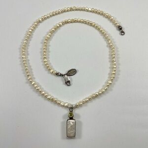AC Signed Freshwater Pearl Beaded Mother of Pearl Silver Pendant Necklace